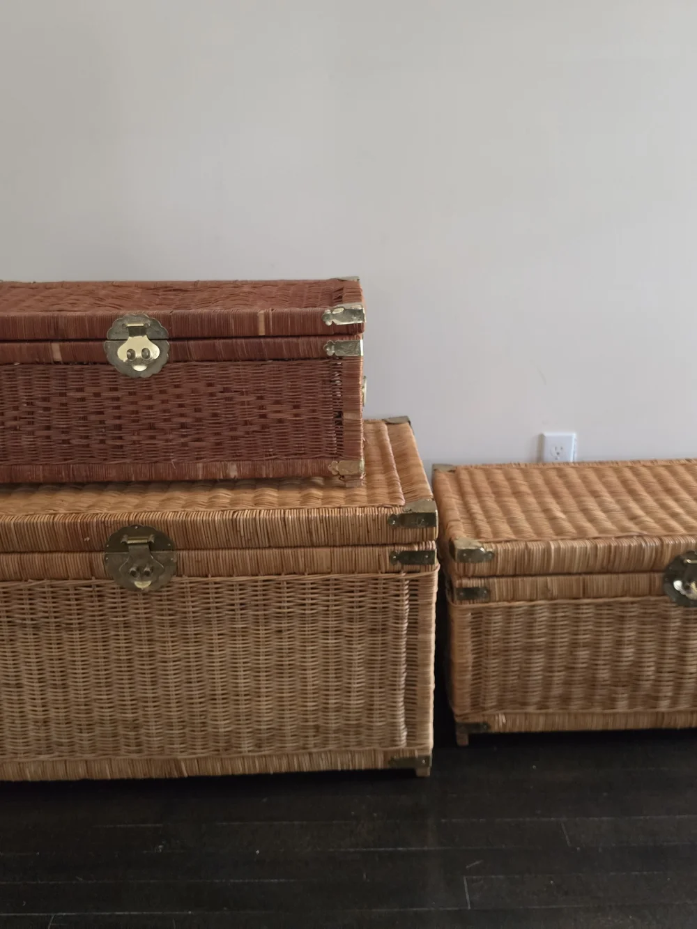 Made In Hong Kong..Woven Rattan Storage Trunk Set - Natural Brown